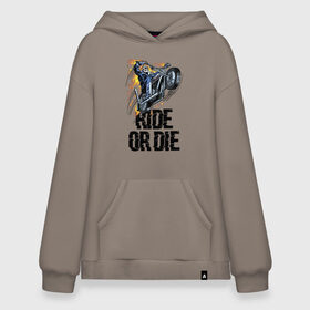 Худи SuperOversize хлопок с принтом Ride or die в Белгороде, 70% хлопок, 30% полиэстер, мягкий начес внутри | карман-кенгуру, эластичная резинка на манжетах и по нижней кромке, двухслойный капюшон
 | flame | motorcycle | skull | speed | мотоцикл | пламя | скорость | череп