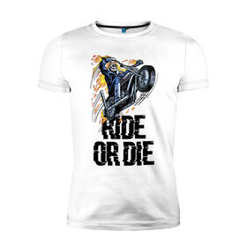 Мужская футболка хлопок Slim с принтом Ride or die в Белгороде, 92% хлопок, 8% лайкра | приталенный силуэт, круглый вырез ворота, длина до линии бедра, короткий рукав | flame | motorcycle | skull | speed | мотоцикл | пламя | скорость | череп