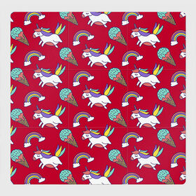 Магнитный плакат 3Х3 с принтом Pattern в Белгороде, Полимерный материал с магнитным слоем | 9 деталей размером 9*9 см | cloud | hoofs | icecream | mane | pattern | rainbow | tail | unicorn | грива | единорог | копыта | мороженое | облако | радуга | узор | хвост