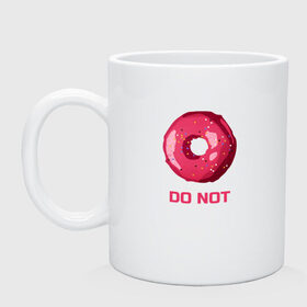 Кружка с принтом Пончик DO NOT в Белгороде, керамика | объем — 330 мл, диаметр — 80 мм. Принт наносится на бока кружки, можно сделать два разных изображения | donut | food | pink | еда | игра слов | пончик | розовый