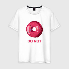 Мужская футболка хлопок с принтом Пончик DO NOT в Белгороде, 100% хлопок | прямой крой, круглый вырез горловины, длина до линии бедер, слегка спущенное плечо. | donut | food | pink | еда | игра слов | пончик | розовый