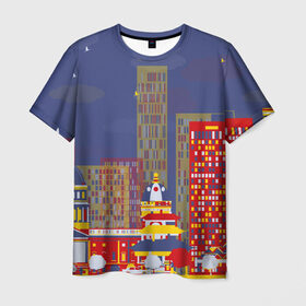 Мужская футболка 3D с принтом Зимний мегаполис в Белгороде, 100% полиэфир | прямой крой, круглый вырез горловины, длина до линии бедер | 