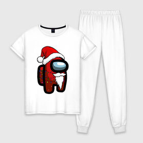 Женская пижама хлопок с принтом Among Us в Белгороде, 100% хлопок | брюки и футболка прямого кроя, без карманов, на брюках мягкая резинка на поясе и по низу штанин | Тематика изображения на принте: 2021 | 21 | 2k21 | among | among us | christmas | crewmate | game | impistor | new | santa | snow | space | us | vote | year | выживший | год | дед | игра | клаус | космос | мороз | невиновный | новый | предатель | рождество | самозванец | сант