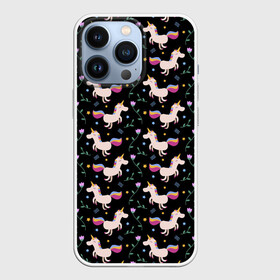 Чехол для iPhone 13 Pro с принтом Unicorns pattern в Белгороде,  |  | Тематика изображения на принте: flower | hoofs | horn | leaf | mane | pattern | star | unicorn | грива | единорог | звезда | копыта | лист | рог | узор | цветок