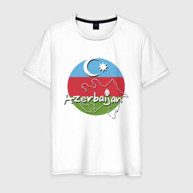 Мужская футболка хлопок с принтом Азербайджан в Белгороде, 100% хлопок | прямой крой, круглый вырез горловины, длина до линии бедер, слегка спущенное плечо. | azerbaijan | baku | азер | азербайджан | баку | герб | страна | флаг