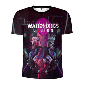 Мужская футболка 3D спортивная с принтом Watch Dogs: Legion в Белгороде, 100% полиэстер с улучшенными характеристиками | приталенный силуэт, круглая горловина, широкие плечи, сужается к линии бедра | Тематика изображения на принте: будущее | киберпанк | маски | череп