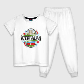 Детская пижама хлопок с принтом Азербайджан в Белгороде, 100% хлопок |  брюки и футболка прямого кроя, без карманов, на брюках мягкая резинка на поясе и по низу штанин
 | azerbaijan | baku | азер | азербайджан | баку | герб | страна | флаг