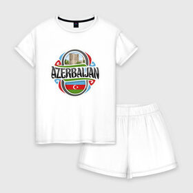 Женская пижама с шортиками хлопок с принтом Азербайджан в Белгороде, 100% хлопок | футболка прямого кроя, шорты свободные с широкой мягкой резинкой | Тематика изображения на принте: azerbaijan | baku | азер | азербайджан | баку | герб | страна | флаг