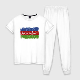 Женская пижама хлопок с принтом Азербайджан в Белгороде, 100% хлопок | брюки и футболка прямого кроя, без карманов, на брюках мягкая резинка на поясе и по низу штанин | azerbaijan | baku | азер | азербайджан | баку | герб | страна | флаг