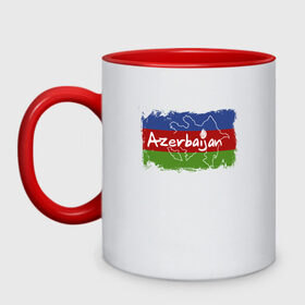 Кружка двухцветная с принтом Азербайджан в Белгороде, керамика | объем — 330 мл, диаметр — 80 мм. Цветная ручка и кайма сверху, в некоторых цветах — вся внутренняя часть | azerbaijan | baku | азер | азербайджан | баку | герб | страна | флаг