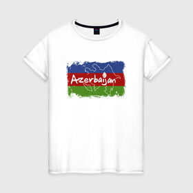 Женская футболка хлопок с принтом Азербайджан в Белгороде, 100% хлопок | прямой крой, круглый вырез горловины, длина до линии бедер, слегка спущенное плечо | azerbaijan | baku | азер | азербайджан | баку | герб | страна | флаг