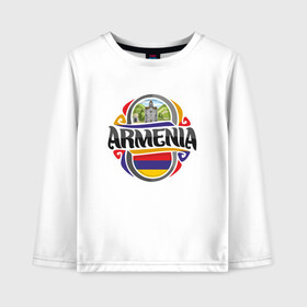 Детский лонгслив хлопок с принтом Армения в Белгороде, 100% хлопок | круглый вырез горловины, полуприлегающий силуэт, длина до линии бедер | armenia | арарат | армения | герб | горы | лев | страна | флаг | шашлык
