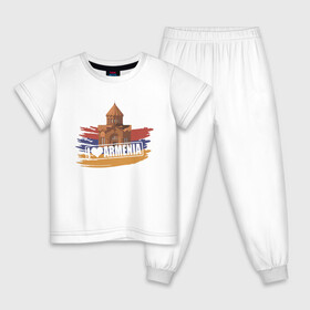 Детская пижама хлопок с принтом Армения в Белгороде, 100% хлопок |  брюки и футболка прямого кроя, без карманов, на брюках мягкая резинка на поясе и по низу штанин
 | armenia | арарат | армения | герб | горы | лев | страна | флаг | шашлык