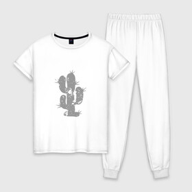 Женская пижама хлопок с принтом Просто Кактус в Белгороде, 100% хлопок | брюки и футболка прямого кроя, без карманов, на брюках мягкая резинка на поясе и по низу штанин | cactus | кактус | колючка | растение | шипы