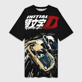 Платье-футболка 3D с принтом Initial D две машины в Белгороде,  |  | anime | deja vu | initial | initial d | manga | street | z | аниме | гонки | инециал ди | инициал д | инициал ди | манга | машины | такуми фудзивара | уличные