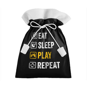 Подарочный 3D мешок с принтом Eat. Sleep. Play. Repeat в Белгороде, 100% полиэстер | Размер: 29*39 см | art | food | gamepad | games | inscription | joystick | schedule | sleep | text | арт | джойстик | еда | игры | надпись | расписание | сон | текст