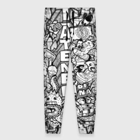 Женские брюки 3D с принтом Doodle граффити в Белгороде, полиэстер 100% | прямой крой, два кармана без застежек по бокам, с мягкой трикотажной резинкой на поясе и по низу штанин. В поясе для дополнительного комфорта — широкие завязки | doodle | graffiti | граффити | дудл | чб