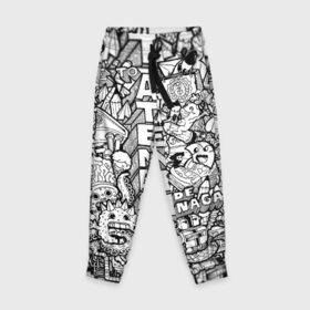 Детские брюки 3D с принтом Doodle граффити в Белгороде, 100% полиэстер | манжеты по низу, эластичный пояс регулируется шнурком, по бокам два кармана без застежек, внутренняя часть кармана из мелкой сетки | doodle | graffiti | граффити | дудл | чб