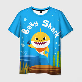 Мужская футболка 3D с принтом Baby Shark в Белгороде, 100% полиэфир | прямой крой, круглый вырез горловины, длина до линии бедер | babyshark | babysharkchallenge | babysharkdance | акулёнок | детскаяпесенка | семьяакул