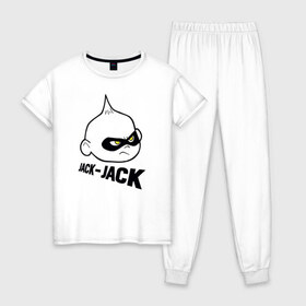 Женская пижама хлопок с принтом Jack-Jack в Белгороде, 100% хлопок | брюки и футболка прямого кроя, без карманов, на брюках мягкая резинка на поясе и по низу штанин | disney | pixar | the incredibles | vdkimel | дисней | пиксар | суперсемейка