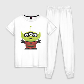 Женская пижама хлопок с принтом The Incredibles в Белгороде, 100% хлопок | брюки и футболка прямого кроя, без карманов, на брюках мягкая резинка на поясе и по низу штанин | disney | pixar | the incredibles | vdkimel | дисней | пиксар | суперсемейка