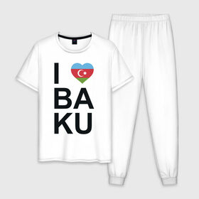 Мужская пижама хлопок с принтом Baku в Белгороде, 100% хлопок | брюки и футболка прямого кроя, без карманов, на брюках мягкая резинка на поясе и по низу штанин
 | Тематика изображения на принте: azerbaijan | baku | азербайджан | баку | герб | флаг