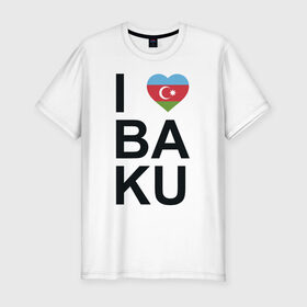 Мужская футболка хлопок Slim с принтом Baku в Белгороде, 92% хлопок, 8% лайкра | приталенный силуэт, круглый вырез ворота, длина до линии бедра, короткий рукав | Тематика изображения на принте: azerbaijan | baku | азербайджан | баку | герб | флаг