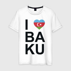 Мужская футболка хлопок с принтом Baku в Белгороде, 100% хлопок | прямой крой, круглый вырез горловины, длина до линии бедер, слегка спущенное плечо. | Тематика изображения на принте: azerbaijan | baku | азербайджан | баку | герб | флаг