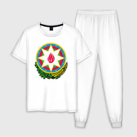 Мужская пижама хлопок с принтом Азербайджан в Белгороде, 100% хлопок | брюки и футболка прямого кроя, без карманов, на брюках мягкая резинка на поясе и по низу штанин
 | Тематика изображения на принте: azerbaijan | baku | азербайджан | баку | герб | флаг