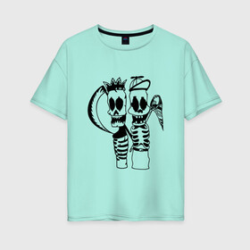 Женская футболка хлопок Oversize с принтом Черепушки в Белгороде, 100% хлопок | свободный крой, круглый ворот, спущенный рукав, длина до линии бедер
 | bones | goth | humor | paraphernalia | skeleton | skull | атрибутика | гот | кости | рок | скелет | череп | юмор