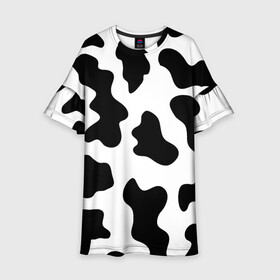 Детское платье 3D с принтом Му-му в Белгороде, 100% полиэстер | прямой силуэт, чуть расширенный к низу. Круглая горловина, на рукавах — воланы | абстракция | бык | кожа коровы | корова | му му | пятна | черно белое | черно белые пятна