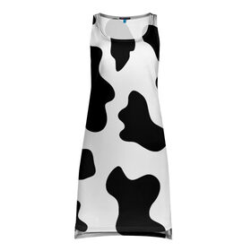 Платье-майка 3D с принтом Му-му в Белгороде, 100% полиэстер | полуприлегающий силуэт, широкие бретели, круглый вырез горловины, удлиненный подол сзади. | абстракция | бык | кожа коровы | корова | му му | пятна | черно белое | черно белые пятна