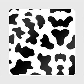 Магнит виниловый Квадрат с принтом Му-му в Белгороде, полимерный материал с магнитным слоем | размер 9*9 см, закругленные углы | абстракция | бык | кожа коровы | корова | му му | пятна | черно белое | черно белые пятна