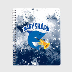 Тетрадь с принтом BABY SHARK БЭБИ ШАРК в Белгороде, 100% бумага | 48 листов, плотность листов — 60 г/м2, плотность картонной обложки — 250 г/м2. Листы скреплены сбоку удобной пружинной спиралью. Уголки страниц и обложки скругленные. Цвет линий — светло-серый
 | baby shark | babysharkchallenge | shark | акула baby shark | акуленок | аула | бэби шарк | песня