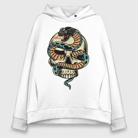 Женское худи Oversize хлопок с принтом Snake&Skull в Белгороде, френч-терри — 70% хлопок, 30% полиэстер. Мягкий теплый начес внутри —100% хлопок | боковые карманы, эластичные манжеты и нижняя кромка, капюшон на магнитной кнопке | fangs | jaw | orbits | skull | snake | sting | teeth | глазницы | жало | змея | зубы | клыки | пасть | череп