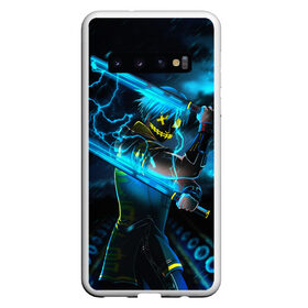 Чехол для Samsung Galaxy S10 с принтом NEON SAMURAI в Белгороде, Силикон | Область печати: задняя сторона чехла, без боковых панелей | samurai | аниме | меч | молнии | неоновая катана | персонаж аниме | человек | человек в доспехах