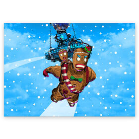 Поздравительная открытка с принтом Пряничный человек в Белгороде, 100% бумага | плотность бумаги 280 г/м2, матовая, на обратной стороне линовка и место для марки
 | Тематика изображения на принте: 2020 | 2021 | christmas | cookie | dabb | epic games | fortnite | gingerbread man | new year | santa clause | skin | year | год | даб | дэб | игры | новогодний | новый год | печенье | пряник | пряничный человечек | рождество | санта клаус | скин | фортнай