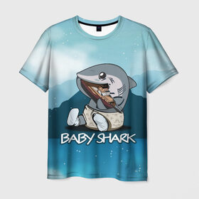 Мужская футболка 3D с принтом Baby Shark в Белгороде, 100% полиэфир | прямой крой, круглый вырез горловины, длина до линии бедер | 