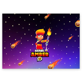 Поздравительная открытка с принтом BRAWL STARS AMBER. в Белгороде, 100% бумага | плотность бумаги 280 г/м2, матовая, на обратной стороне линовка и место для марки
 | Тематика изображения на принте: 8 bit | amber | brawl stars | colette | crow | gale | leon | max | mecha | mecha crow | mr.p | sally leon | shark | tara | virus 8 bit | werewolf leon | акула | амбер | берли | бравл старс | ворон | коллет | макс | оборотень