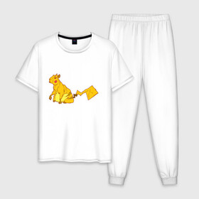 Мужская пижама хлопок с принтом Пикачу в Белгороде, 100% хлопок | брюки и футболка прямого кроя, без карманов, на брюках мягкая резинка на поясе и по низу штанин
 | аниме | капибара | пикачу | покемон | покемоны