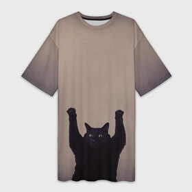 Платье-футболка 3D с принтом Кот сдается в Белгороде,  |  | cat | арест | испуг | кот | руки вверх | черный кот
