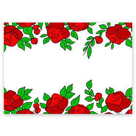 Поздравительная открытка с принтом Scarlet Roses в Белгороде, 100% бумага | плотность бумаги 280 г/м2, матовая, на обратной стороне линовка и место для марки
 | fashion flowers | fashion girl | love | букет | бутоны | жена | красные цветы | лепестки | летние | лето | листья | лучшая | люблю | мама | подарок | природа | растения | розочка | розы | сюрприз | узор | цветок | цветочки