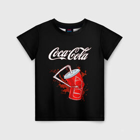 Детская футболка 3D с принтом Coca Cola в Белгороде, 100% гипоаллергенный полиэфир | прямой крой, круглый вырез горловины, длина до линии бедер, чуть спущенное плечо, ткань немного тянется | Тематика изображения на принте: coca cola | газировка | кола | лето | лимонад | свежесть | стакан