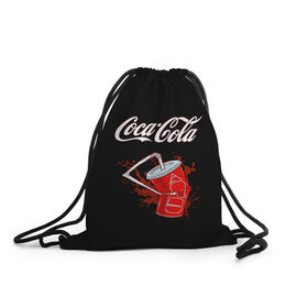 Рюкзак-мешок 3D с принтом Coca Cola в Белгороде, 100% полиэстер | плотность ткани — 200 г/м2, размер — 35 х 45 см; лямки — толстые шнурки, застежка на шнуровке, без карманов и подкладки | coca cola | газировка | кола | лето | лимонад | свежесть | стакан