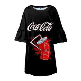 Детское платье 3D с принтом Coca Cola в Белгороде, 100% полиэстер | прямой силуэт, чуть расширенный к низу. Круглая горловина, на рукавах — воланы | Тематика изображения на принте: coca cola | газировка | кола | лето | лимонад | свежесть | стакан