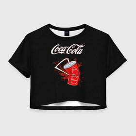 Женская футболка Crop-top 3D с принтом Coca Cola в Белгороде, 100% полиэстер | круглая горловина, длина футболки до линии талии, рукава с отворотами | coca cola | газировка | кола | лето | лимонад | свежесть | стакан