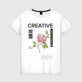 Женская футболка хлопок с принтом CREATIVE в Белгороде, 100% хлопок | прямой крой, круглый вырез горловины, длина до линии бедер, слегка спущенное плечо | 2020 | абстракция | граффити | стиль | тренд | уличный стиль | урбан
