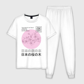 Мужская пижама хлопок с принтом Sakura в Белгороде, 100% хлопок | брюки и футболка прямого кроя, без карманов, на брюках мягкая резинка на поясе и по низу штанин
 | 2020 | абстракция | граффити | сакура | стиль | тренд | уличный стиль | урбан