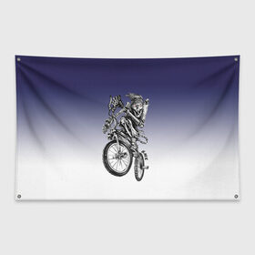 Флаг-баннер с принтом BMX в Белгороде, 100% полиэстер | размер 67 х 109 см, плотность ткани — 95 г/м2; по краям флага есть четыре люверса для крепления | bike | bmx | bones | eyes | jaw | skeleton | skull | sport | велосипед | кости | пасть | скелет | спорт | череп