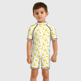 Детский купальный костюм 3D с принтом Банановый рай в Белгороде, Полиэстер 85%, Спандекс 15% | застежка на молнии на спине | bananas | circle | fruit | pattern | бананы | кружок | узор | фрукт